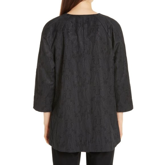 NWT Women Petite Size Small PS Eileen Fisher Metallic Jacquard Collarless Jacket - Picture 4 of 6